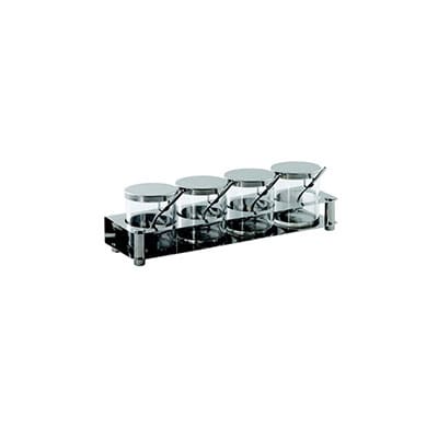 Condiment Set S/Steel Includes: 4 Jars + Spoons +Tray 360 X 110 X 107mm 1.47 Kg