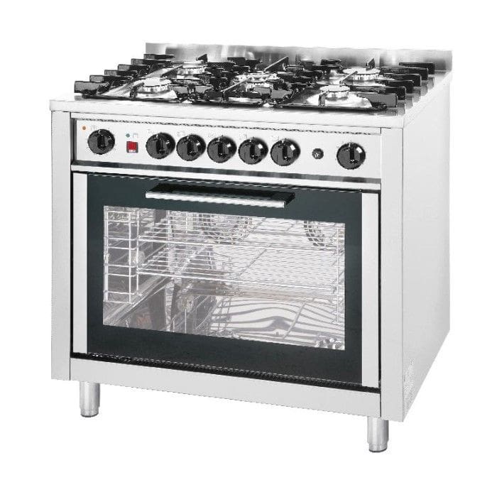 5 Burner gas cooking range with electric convection oven - Single Phase