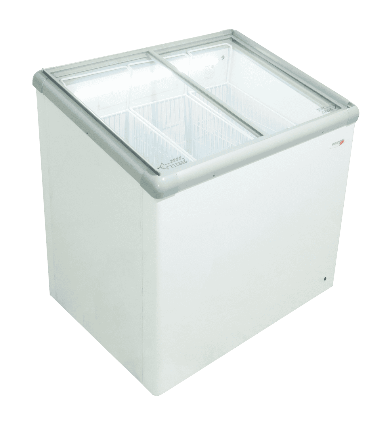 Ice Cream Freezer Slanted Top 2 Sliding Glass Lids LED Lights R600A Castor T/STAT 193Lt